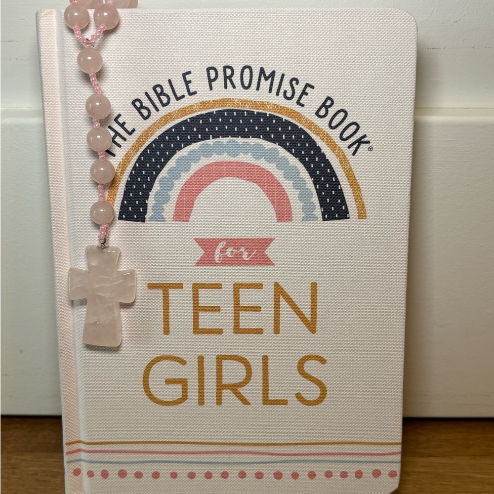 2 piece set Bible for Teen Girls with Rose Quartz Rosary